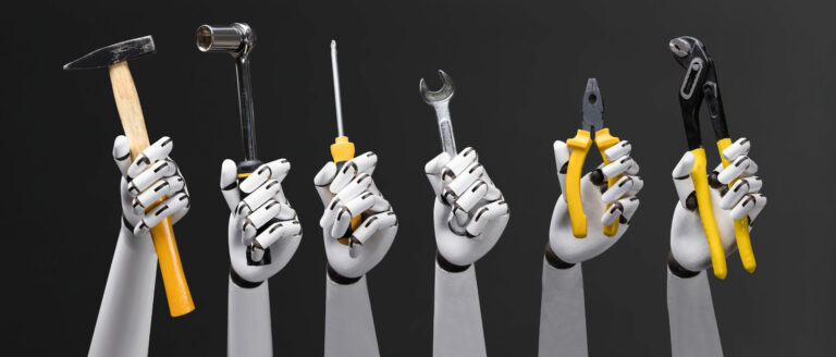 Robots holding up tools