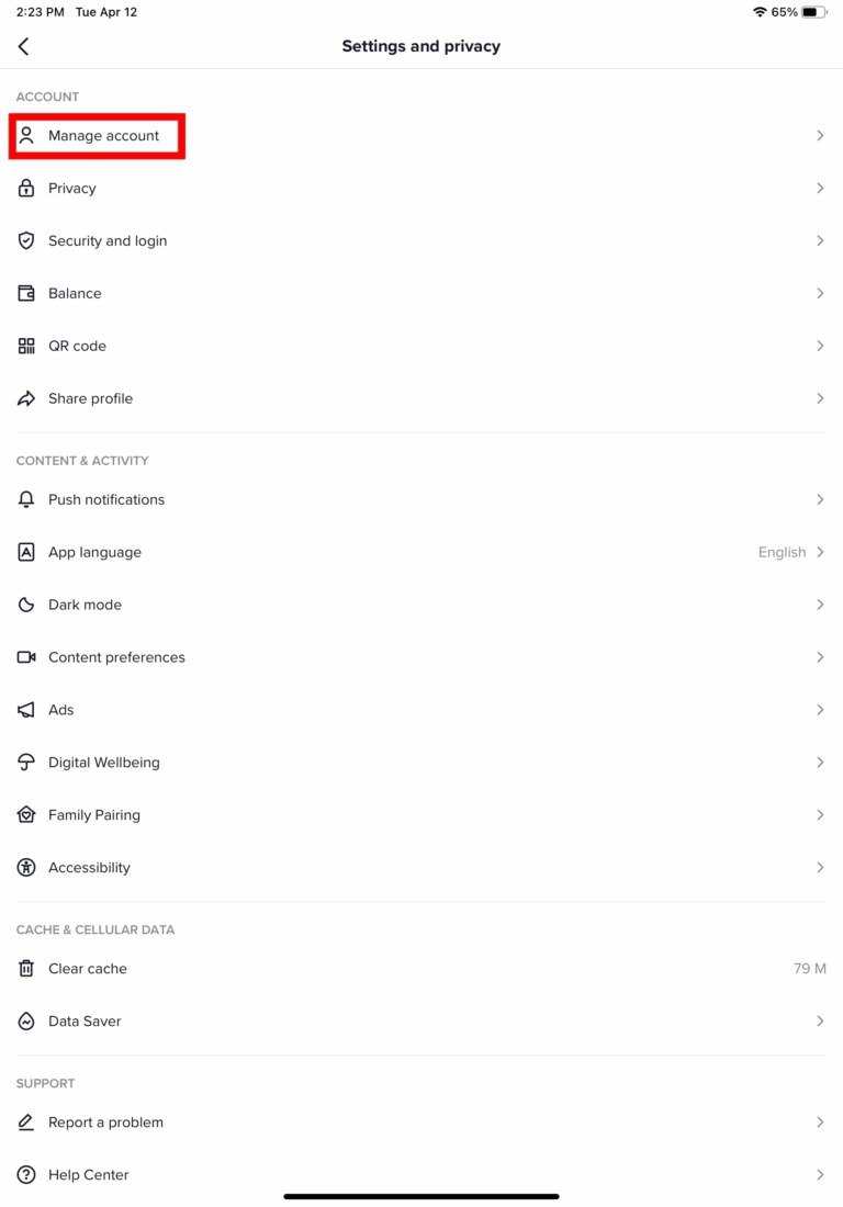 Screenshot of Respage TikTok manage account section