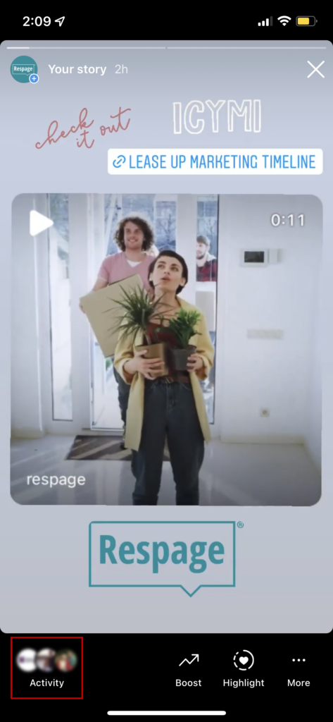 Screenshot of where to find the activity on Respage’s Instagram account