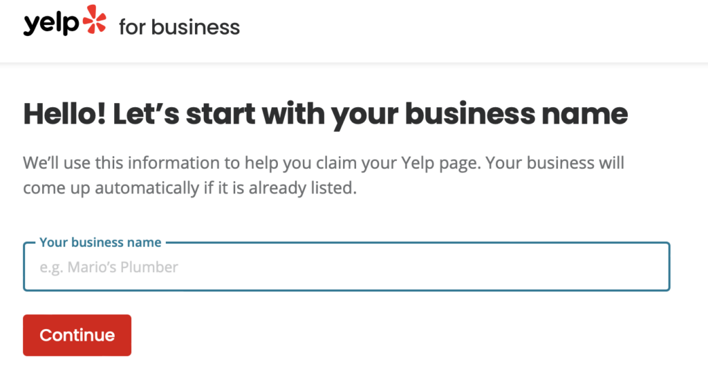 Screenshot of Yelp for business home screen search bar