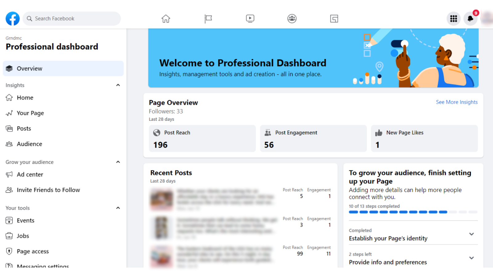 A screenshot showing how to access the professional dashboard