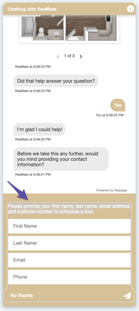 A screenshot of a chatbot message displaying the default CTA message.