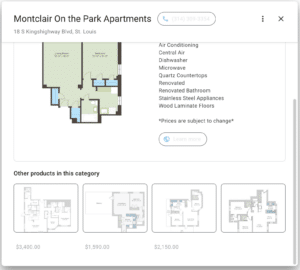 A screenshot of an apartment community available units