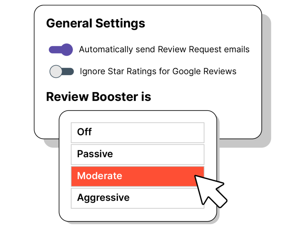 Illustration showing review booster dashboard settings