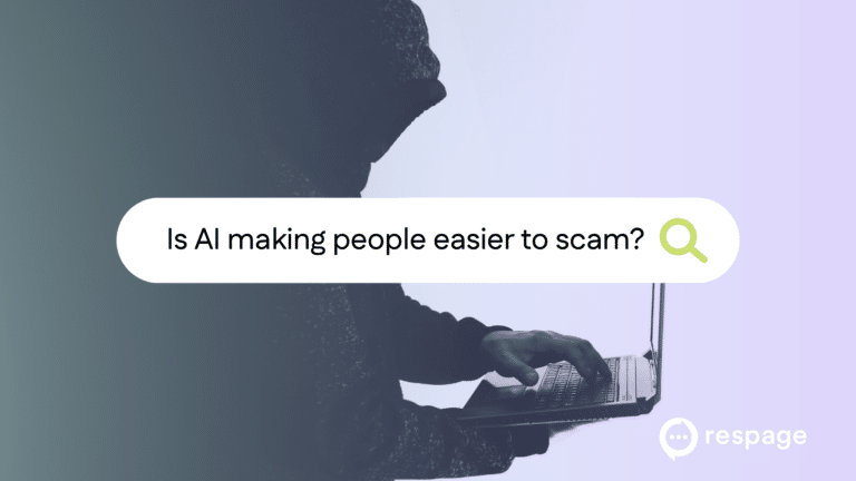 Hacker trying to get into someone's computer with search bar overlay asking how AI is making it easier for us to be scammed