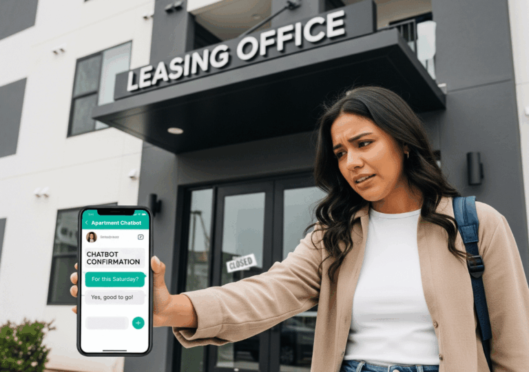 Frustrated renter looking at chatbot tour confirmation