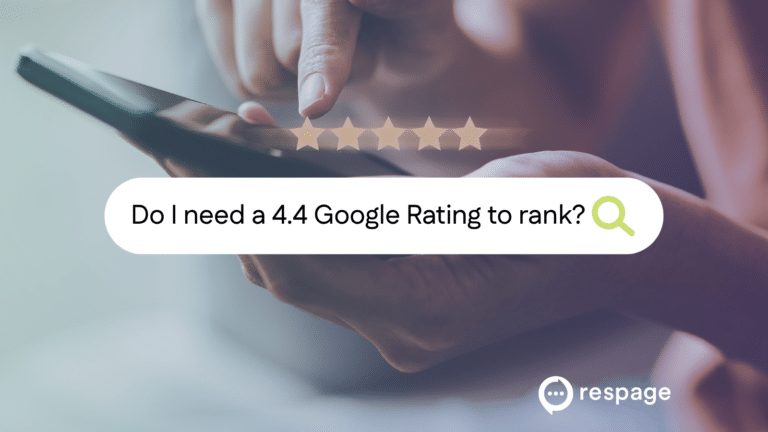 Picture with overlay of someone on their phone and five stars for reviews