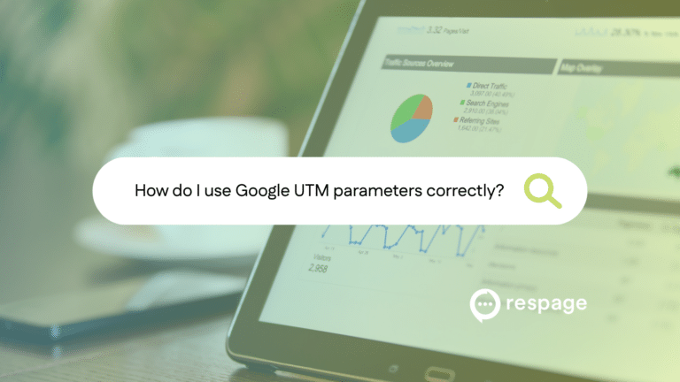 Photo of tablet with report on it overlay with "how do i use Google UTM parameters correctly" on it