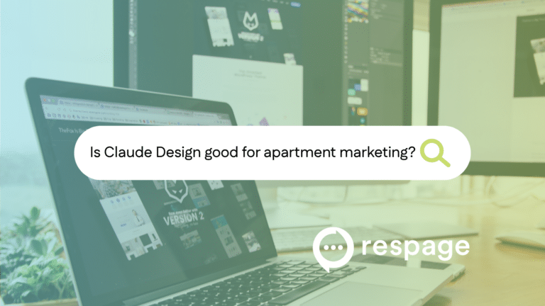 Photo of laptop graphic design and overlay saying is Claude Design good for apartment marketing