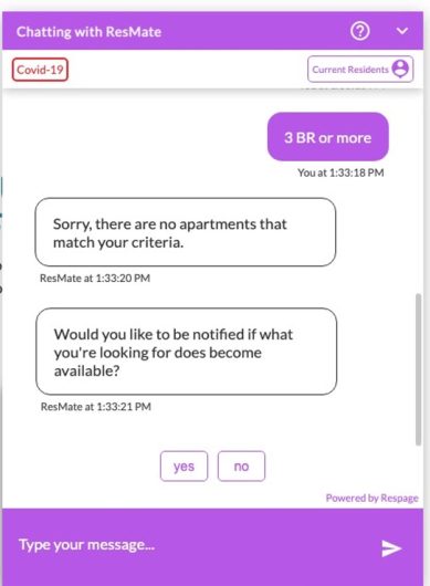 Chatting with ResMate about apartment availability